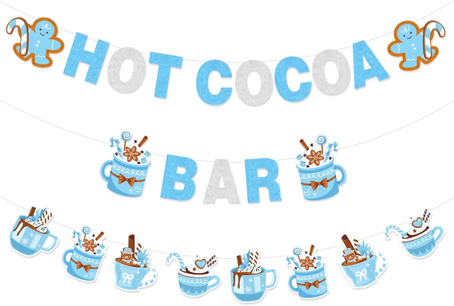 Hot Cocoa Bar Decorations Blue Hot Cocoa Bar Banner Cocoa Chocolate Party Garland Decor for Xmas Winter Snowflake Wintertime Holidays Birthday Party Baby Shower Bridal Shower Supplies