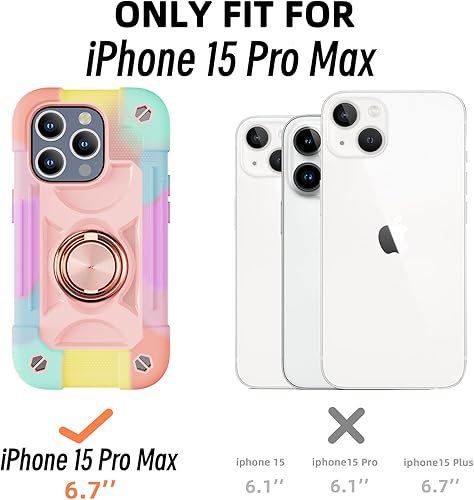 Miniatura 2 de MARKILL Funda compatible con iPhone 15 Pro Max de 6.7 pulgadas con soporte de doble anillo, funda resistente de grado militar a prueba de golpes