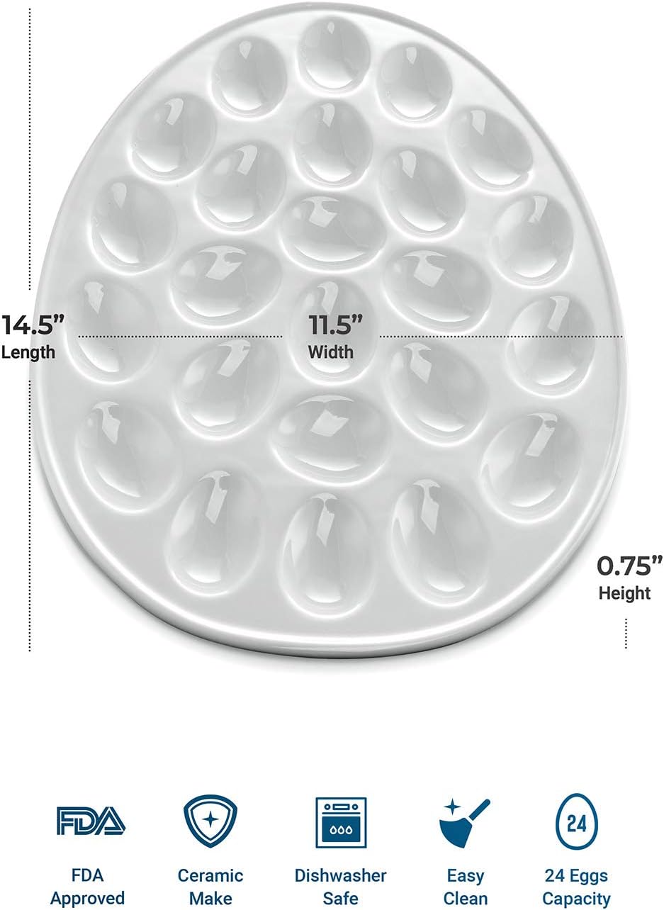 Exсluѕіvе Dіѕсоunt 90% Prісе Kook Deviled Egg Platter Tray, Holds 24 Eggs, Sleek Ceramic Dish, Display Holder, Dishwasher Safe, Microwave Safe, freezer Safe, 13 Inch Diameter, White