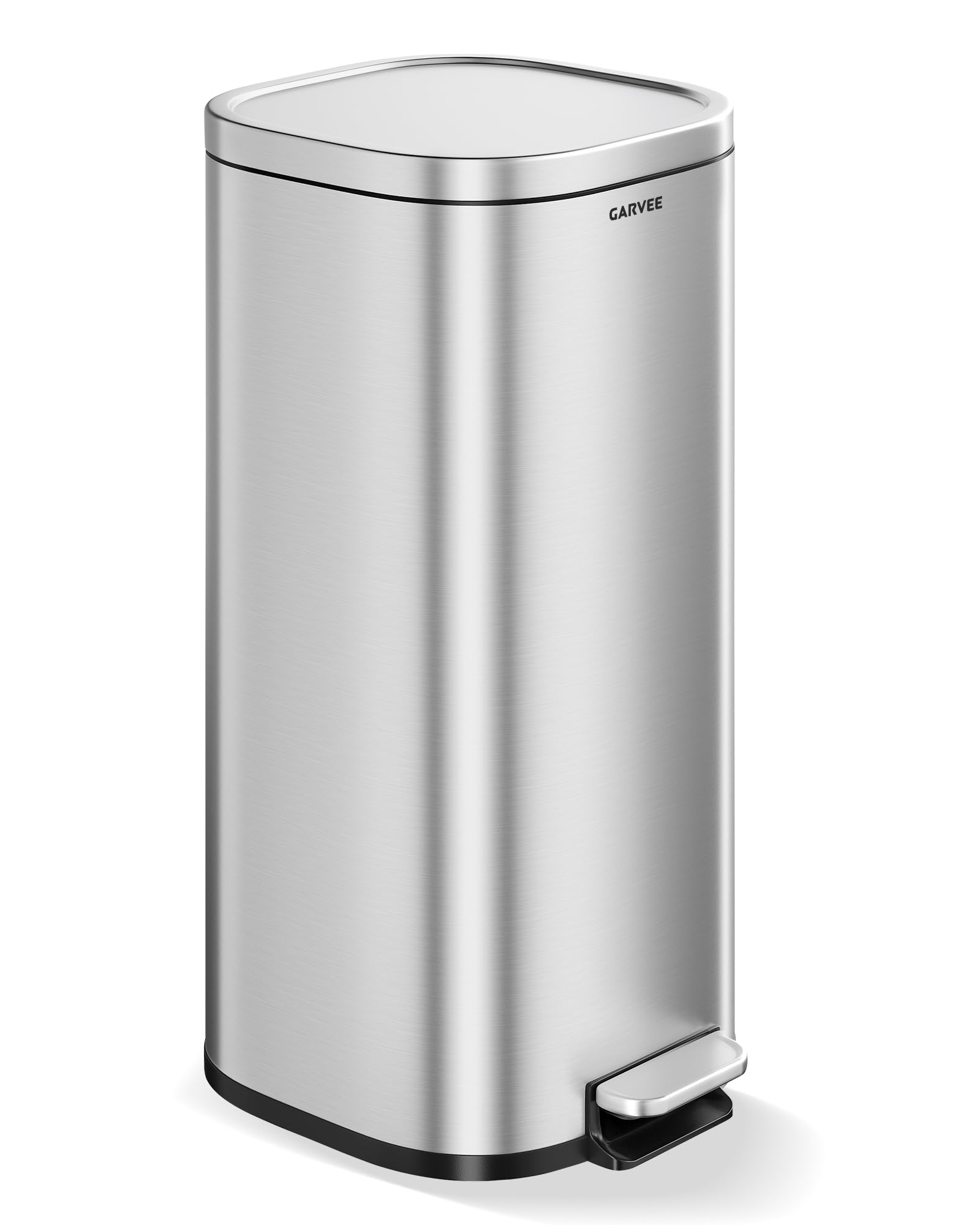 30L Edelstahl Mülleimer mit Soft-Close, Treteimer für Küche | 30L Treteimer aus Edelstahl mit Soft-Close-Deckel, Inneneimer, Fußpedal und fingerabdruckresistenter Oberfläche für Küche