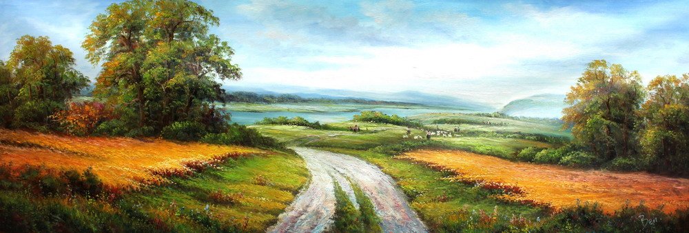 Ancient Classic Realism Landscape Scenery Handmade Oil Painting on Canvas Hand Signed with Certificate of Authenticity A2Z Fine