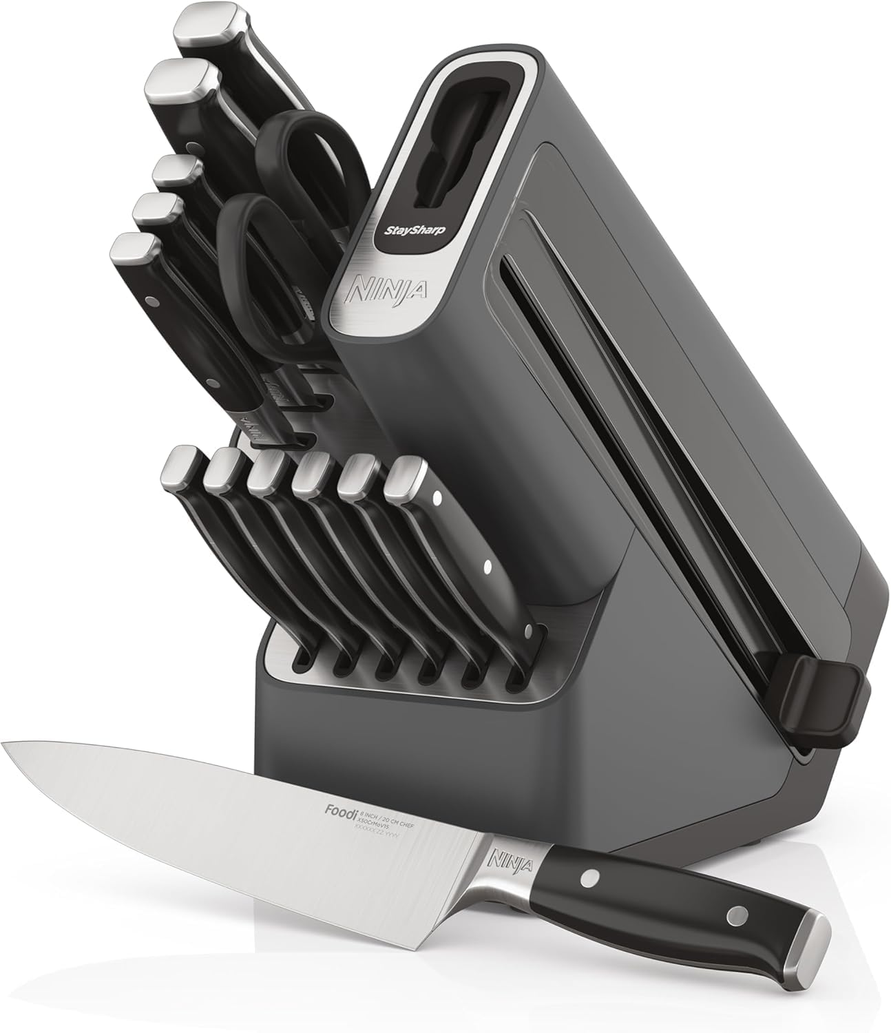 Ninja Foodi StaySharp Knife Block with Integrated Sharpener Deluxe 14-Piece Set K32014EUUK - Black