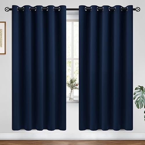 Miniatura 109 de COSVIYA Cortinas 100% opacas para dormitorio con forro negro, bloqueo de luz completa, aislamiento térmico y ojales, tratamiento de ventana de 54