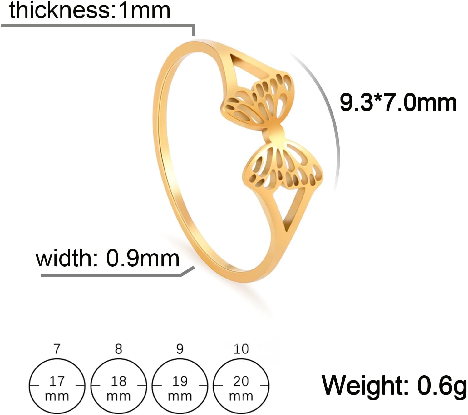 Rrdaily 14k Gold Hollow Butterfly Rings, Trendy Stainless Steel Cut Pattern Statement Rings, Dainty Retro None Tarnish Jewelry Gifts for Women Teen Girls - Image 2