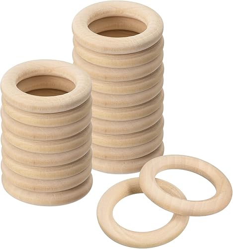 uxcell 20 anillos de madera natural de 1.378 in (1.4 pulgadas), círculos de madera lisa sin terminar de 0.236 in de grosor para manualidades, tejer,