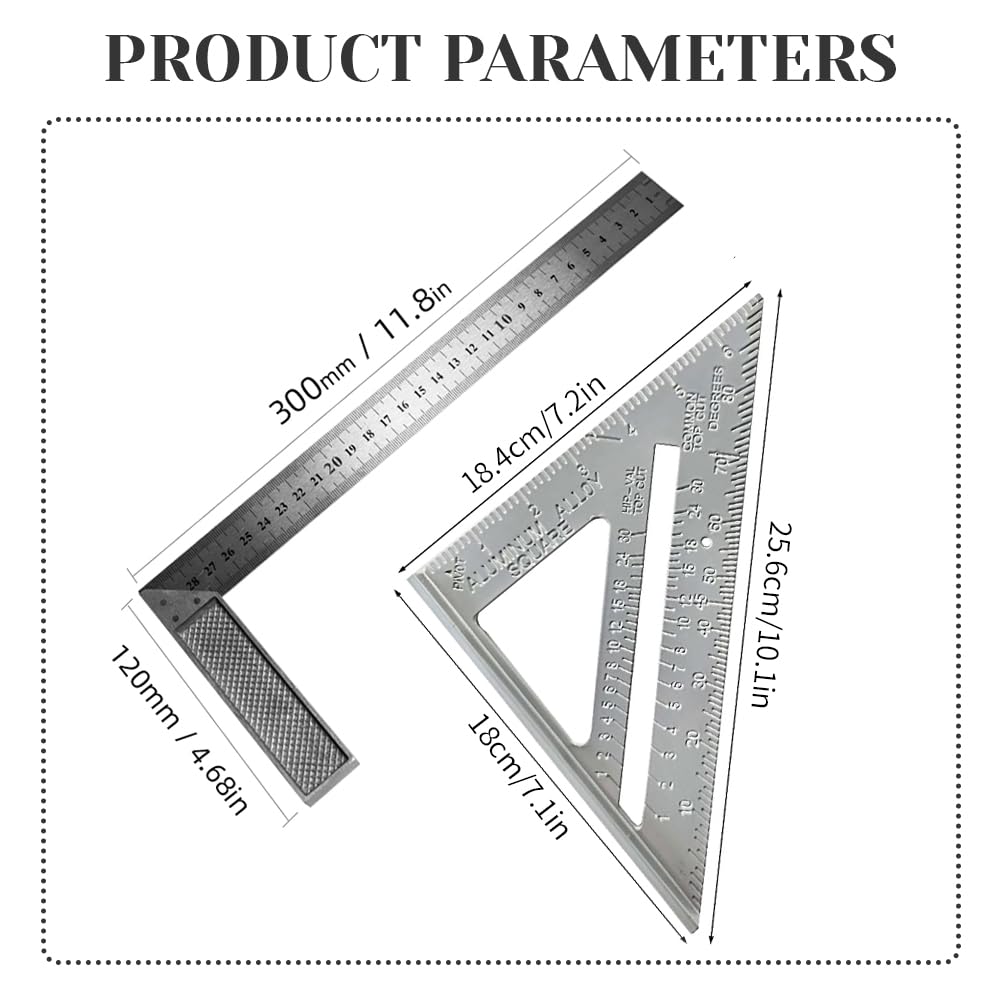 2PCS Metal Speed Square Set, 7-inch Triangle Ruler and 12-inch Angle Ruler - Image 3