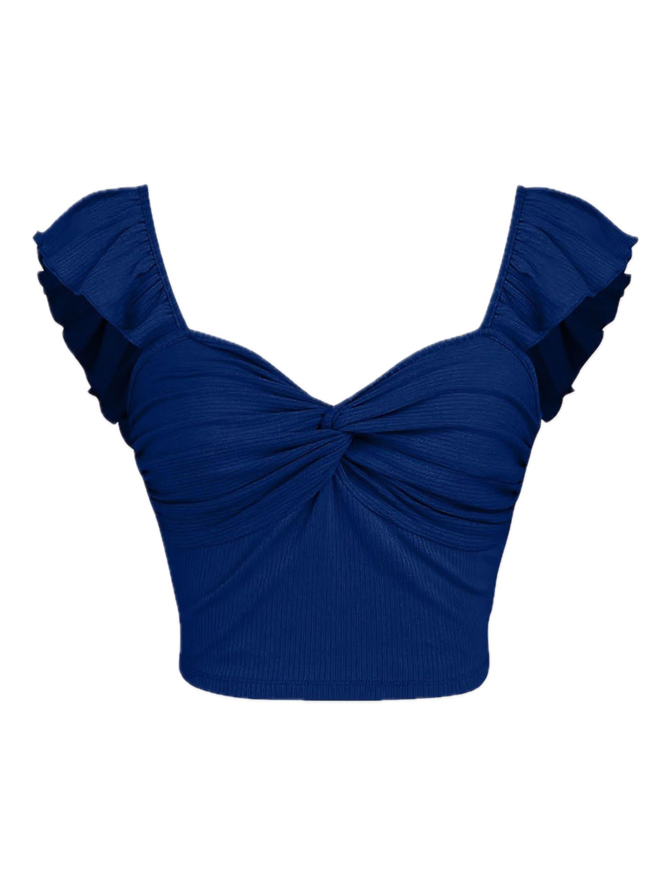 Trendy Crop Top for Women's Solid Ruffle Sleeveless Stylish Knotted Front, Soft high Stretch Cotton Fabric, Summer Casual-image-38