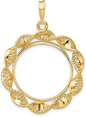 Gold Coin Pendant Mounting - 13mm 15mm 18mm Coin Size - Twisted Ribbon with Beaded Edge Frame Design - 14K Yellow Gold - Prong Set with Bail