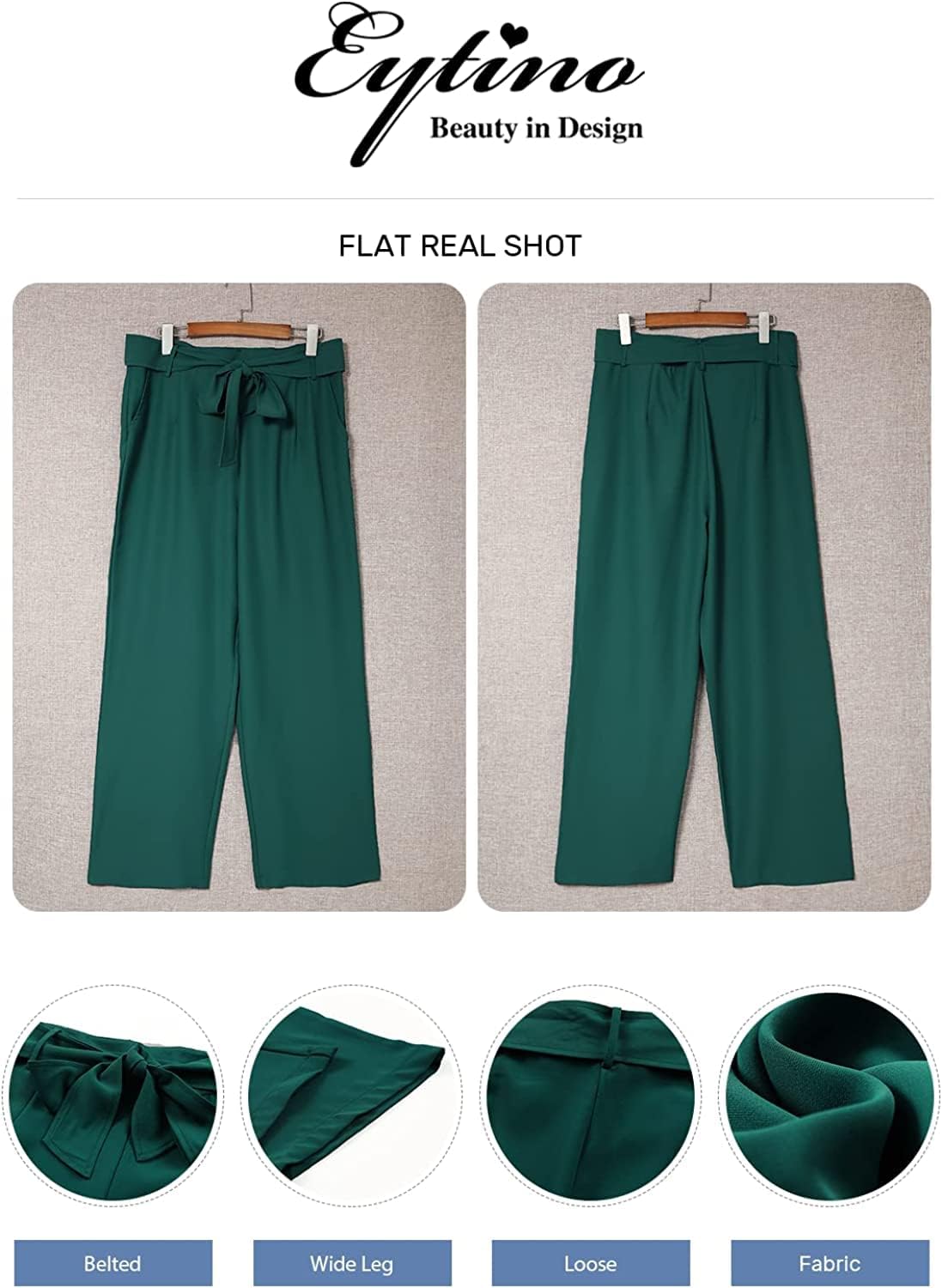 Eytino Womens Plus Size Stretch Dress Pants Comfy Wide Leg Belted Lounge Pants for Office, 1X-5X - Image 5