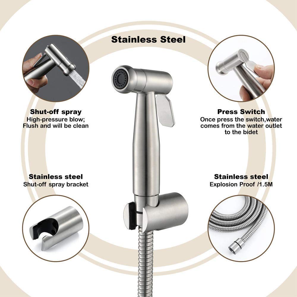 Doccia a Pioggia Musulmana in Acciaio Inossidabile con portagomma - Set di doccetta per Bagno, Rubinetto per WC, Montaggio a Parete