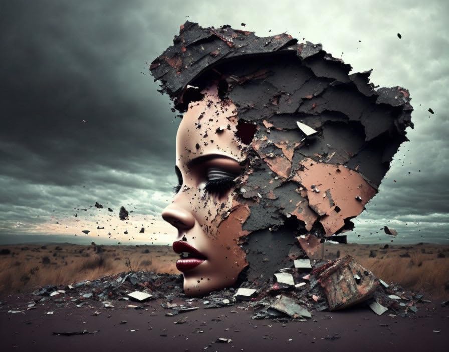 Affiche Falling Apart Woman Face 58x90cm toile pour habiller un mur vide