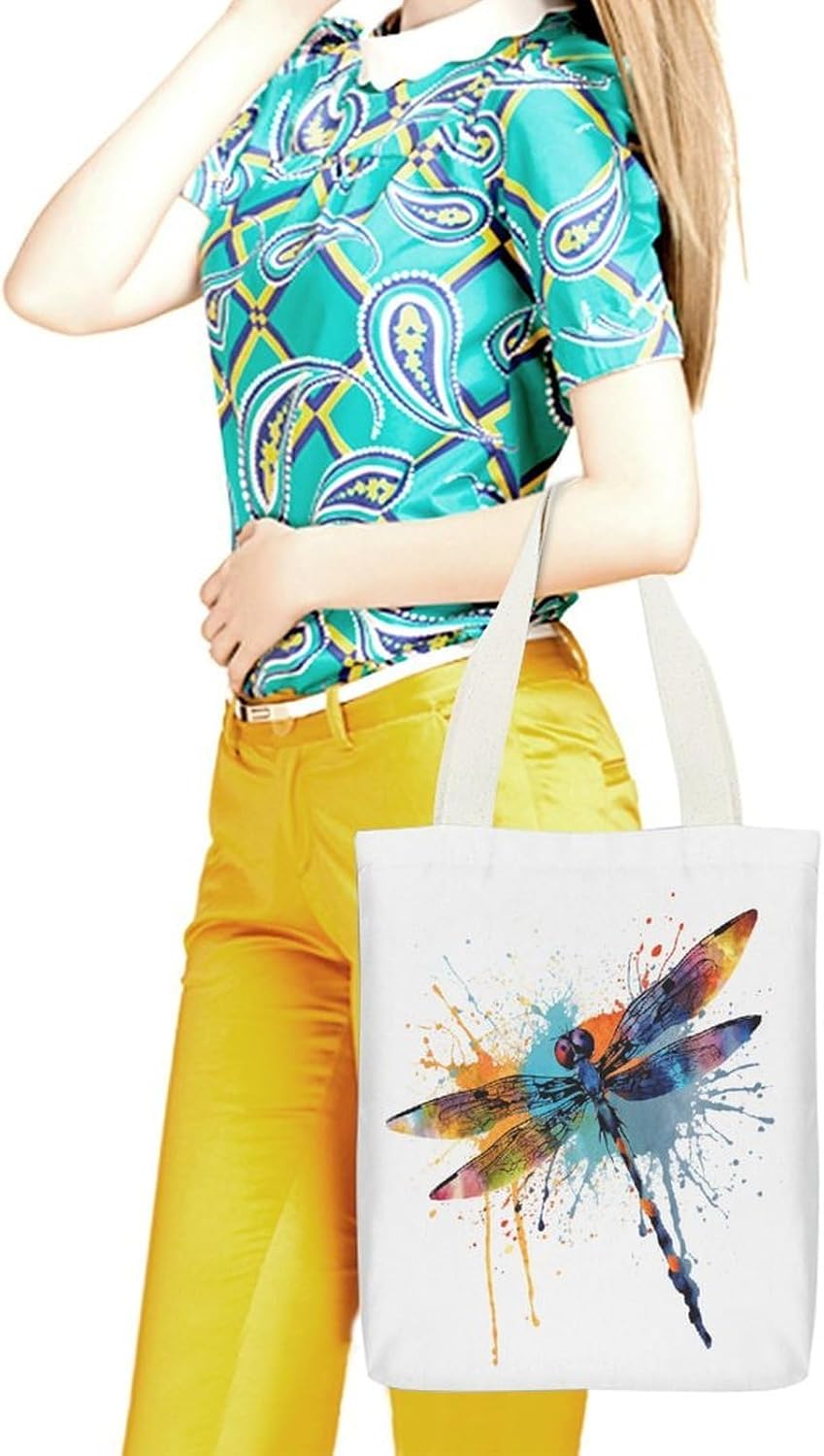 Paint Splash Dragonfly Canvas Tote Bag Shoulder Bag Handbag image 2