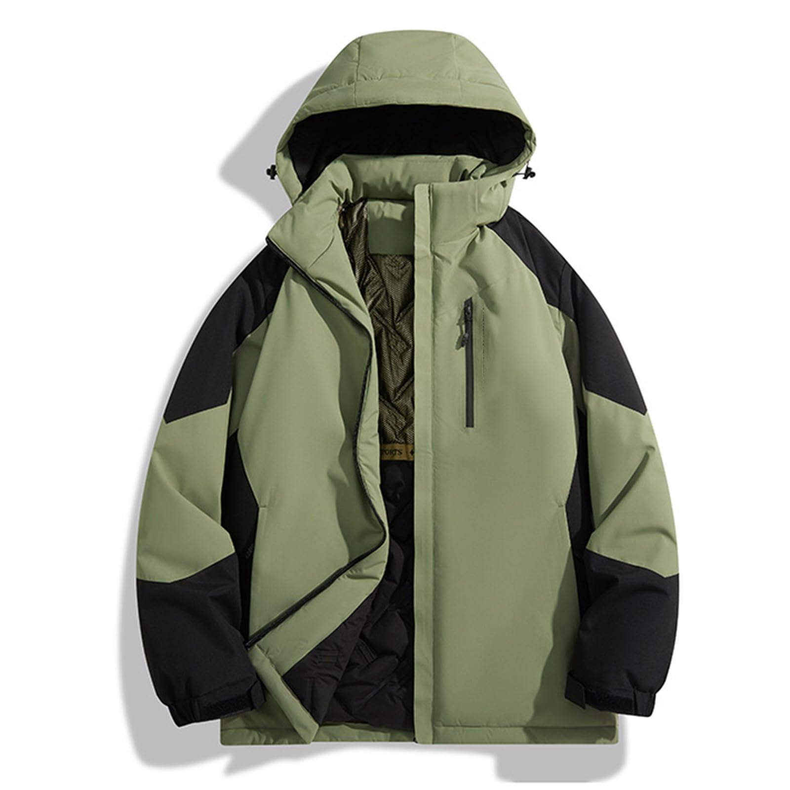 Generisch Piumino da uomo ispessito, antivento, giacca da sci con cappuccio, giacca termica invernale, oversize, blocco colorato, giacca da snowboard, da uomo, unisex