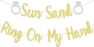 Sun Sand Ring On My Hand Banner, Summer Bachelorette Engagement Party Decorations, He Put a Ring on it Banner, Sunshine Beach Bachelorette Party Decorations Gold Glitter