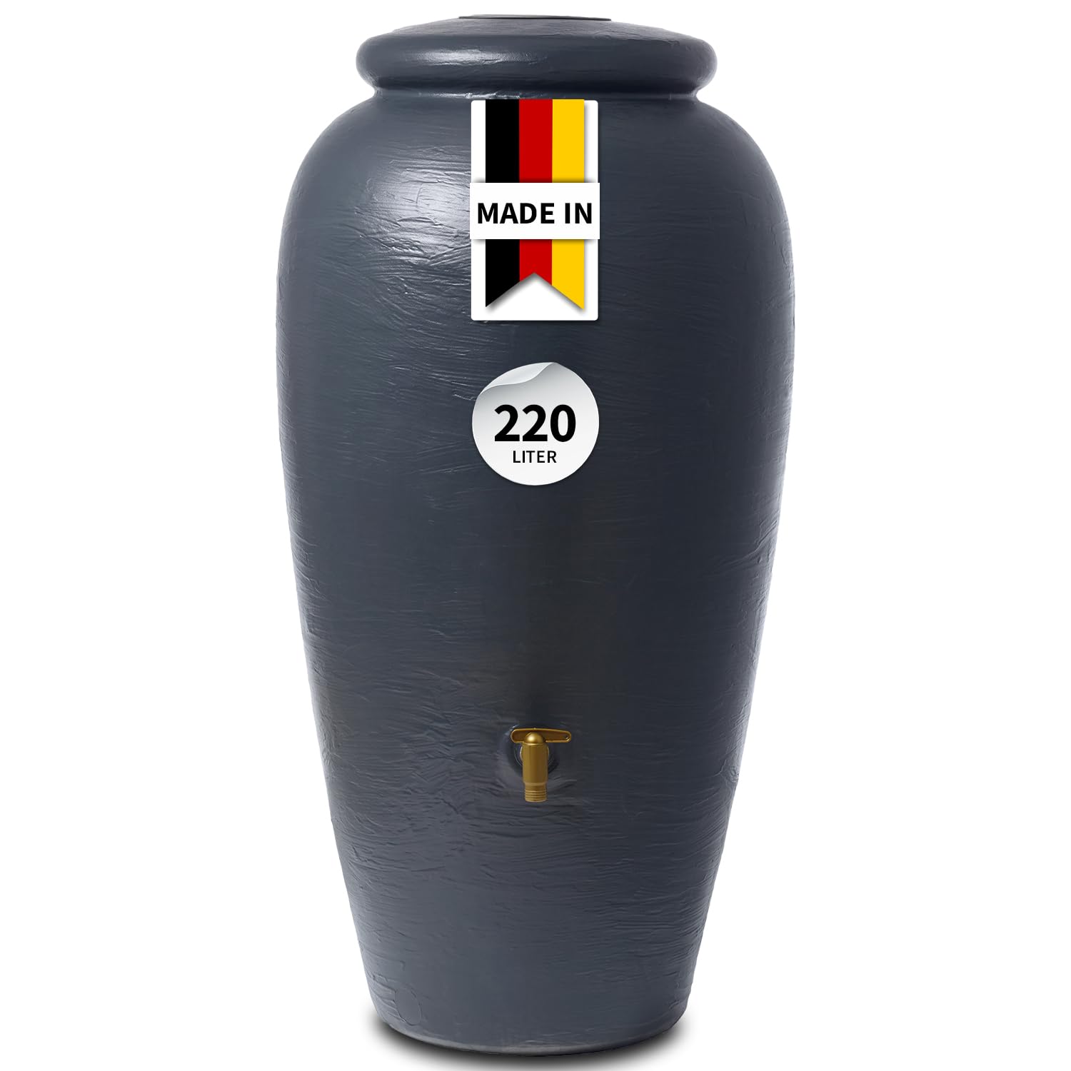 4rain Amphora Regentonne 220 Liter Graphitgrau Regenamphore mit Auslaufhahn | Anschluss-Set Frostsicherer Regenwassertank Regenwassertonne Wassertonne für Garten Wasserfass Amphoren-Optik