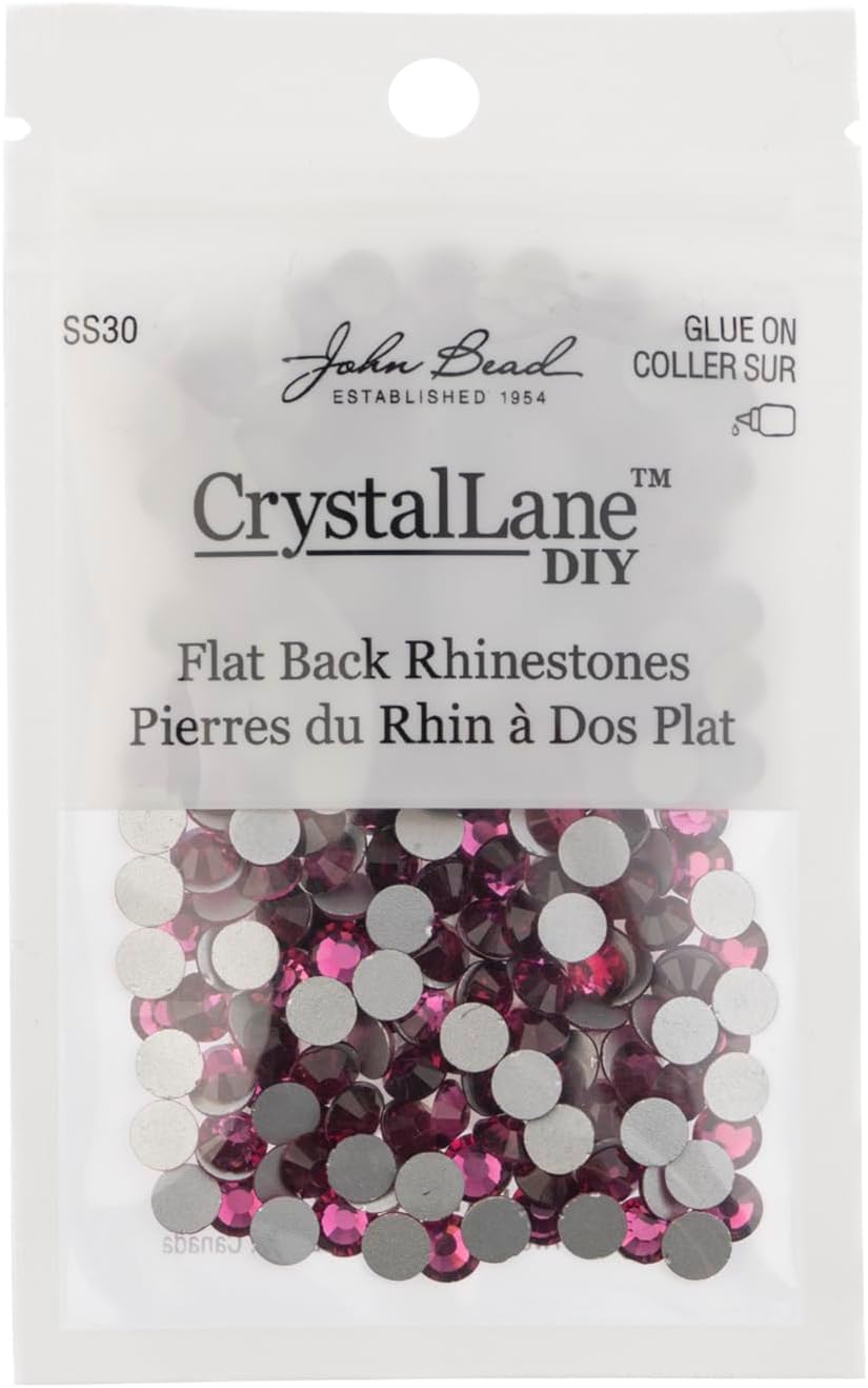 288pcs Crystal Lane DIY SS30 (6.5mm) Fuchsia Pink Round Glass Rhinestones Flatback Gems for Arts & Crafts Nail Art Clothes Shoes