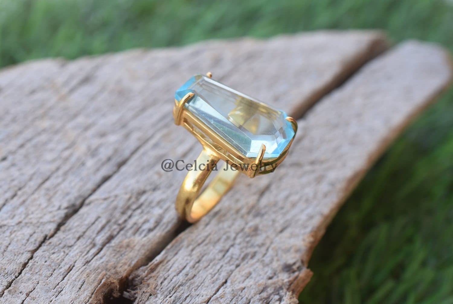 Anillo llamativo con piedras preciosas de topacio, regalos de cumpleaños para hombres y mujeres, regalos de aniversario para papá, mamá, regalos de compromiso para él, ella