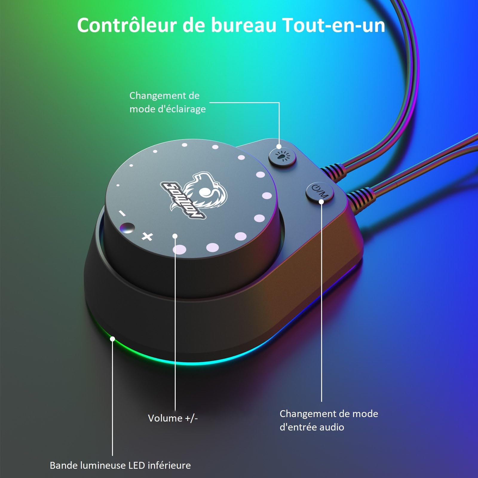 SOULION C30 Enceintes PC Bluetooth pour Bureau, Écran, Portable, Gamer | Haut Parleur Stéréo 2.0, Bluetooth 5.1, Entrée Auxiliaire 3,5 mm, Alimentation USB, éclairage LED Coloré, 1 paire