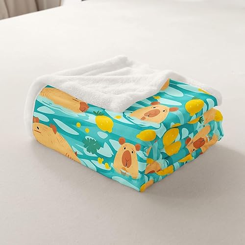 Miniatura 5 de Manfei Capybara - Manta de cama de roedores de América del Sur para niños y niñas, decoración de habitación, bonita manta naranja animal para sofá,