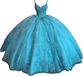 ZHengquan Womens Sweetheart Quinceanera Dresses Ball Gown Spaghetti Straps Applique Sweet 16 Dresses for Teens
