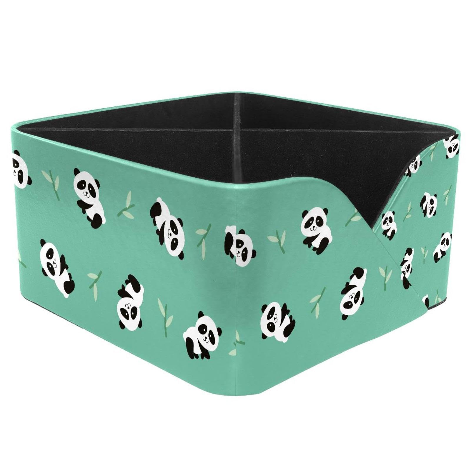 KengjuTesu Kawaii Cute Panda Bamboo Pattern Desktop Organizer Pen Holder, Rectangular Pencil Cup for Office, Study and Makeup Stations