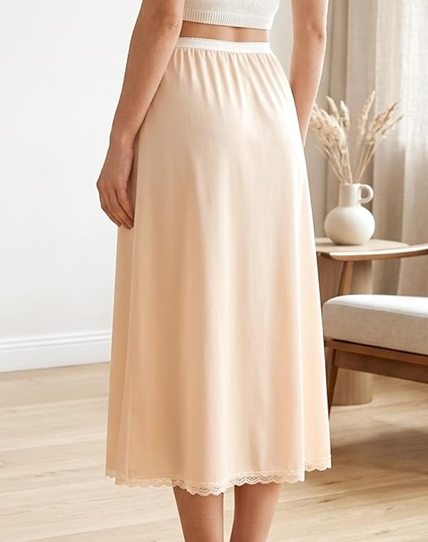 MOSCOAL Women' s Long Half Slip Anti-Static Underskirt with Lace Trim, Soft Elastic Waistband, Non-Cling Invisible Slip for Skirts by MOSCOAL - Image 7