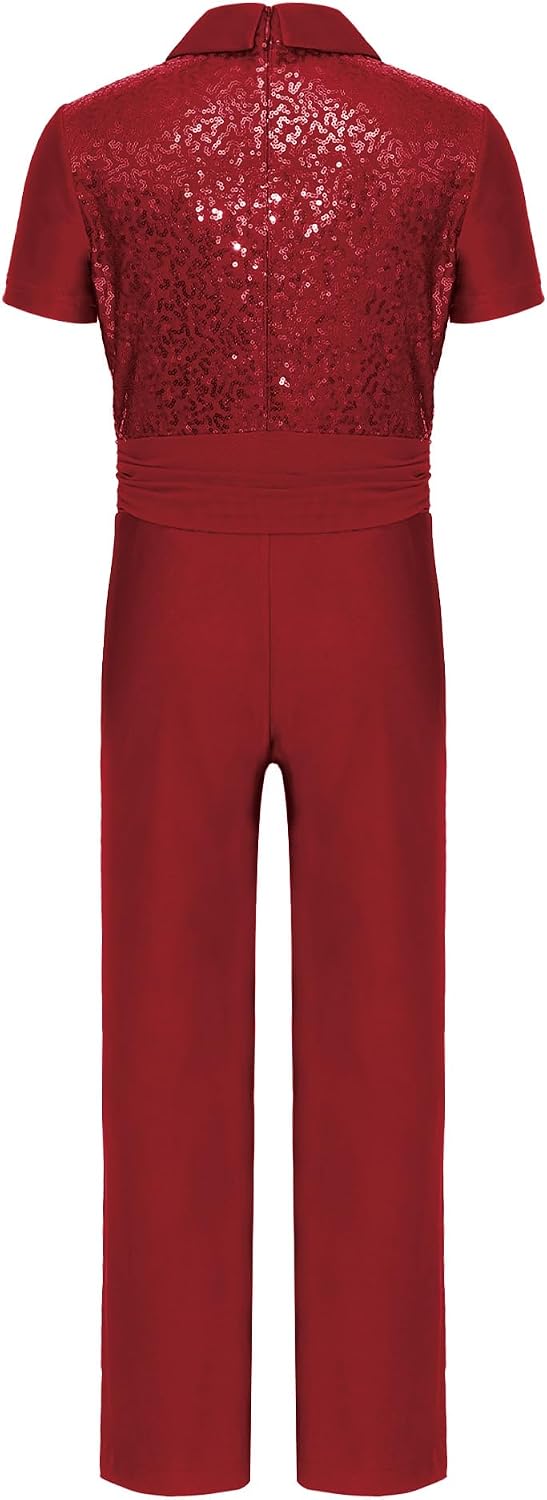 Hularka Boys Latin Dance Leotard Boys Dancewear Salsa Tango Jumpsuit Short Sleeve Sequins Dance Jumpsuit