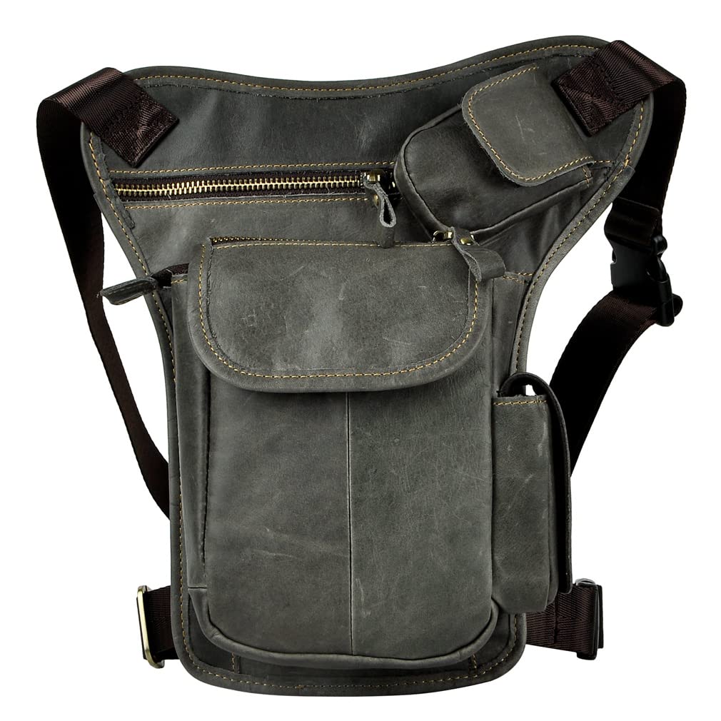 Leather Waist Pack Drop Leg Bag for Men Women Belt Bumbag Multi-Purpose Motorcycle Bike Outdoor Sports Tactical Cycling Riding Hiking Camping Pouch, #12Deep Gray, M โ image 1