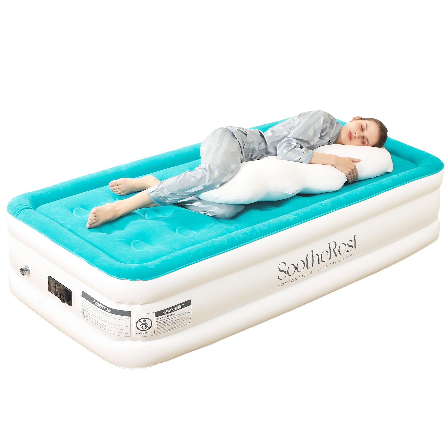 18" Twin Size Air Mattress with Built-in Electric Pump, Inflatable Bed Self-Inflation/Deflation,Blow Up Bed for Camping Home & Guests, Raised Single Air Mattresses with Frame