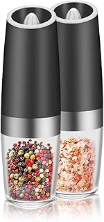 Linkax Moulin à Poivre Électrique, Moulin à Sel et à Poivre Acier Inoxydable Réglable Poivrière à la Mouture LED Bleue Moulin à Poivre Sel