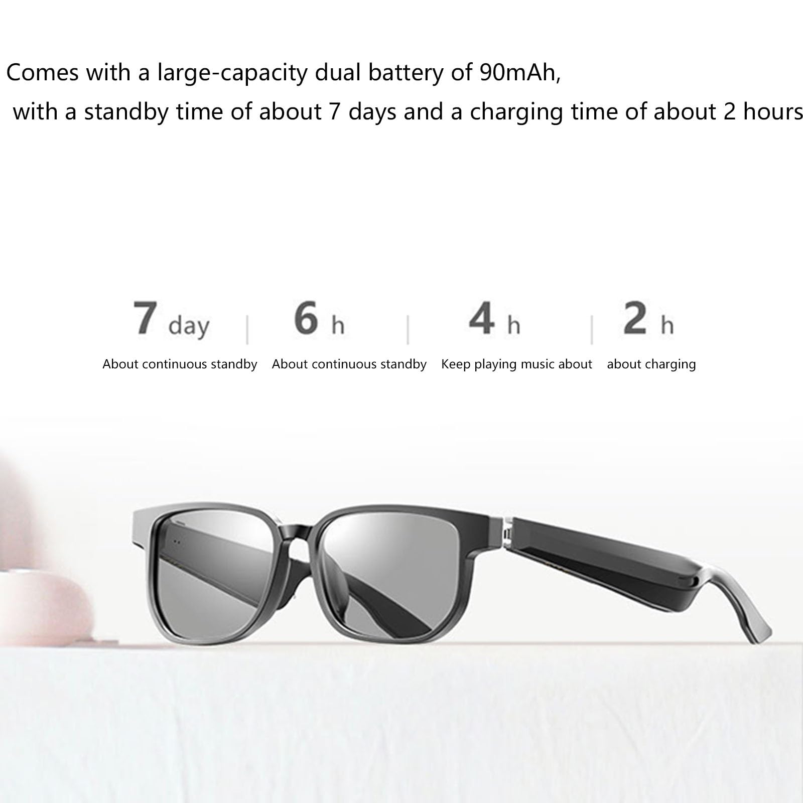 Lunettes de Soleil Connectée Oreillette Bluetooth à oreille unique haut de gamme | Casque sans fil mains libres avec double micro | Suppression du bruit | 4 heures d'utilisation | BT5.1 | Noir brillan