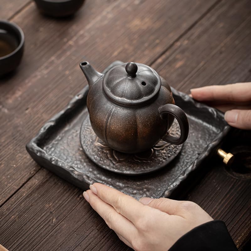 Infusor De Té Tetera de esmalte de hierro dorado de estilo chino, juego de té de cerámica Kung Fu, tetera Retro, Infusor de té, olla pequeña, olla individual Tetera De Cocina