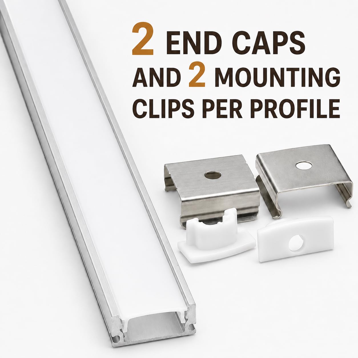 Jandei - opakowanie 10 x profile aluminiowe 1M Długość (17,3 mm x 6,85 mm) do montażu taśm LED na powierzchniach, kanał do świateł LED, półprzezroczysty dyfuzor. Obejmuje pokrywy i klipy montażowe