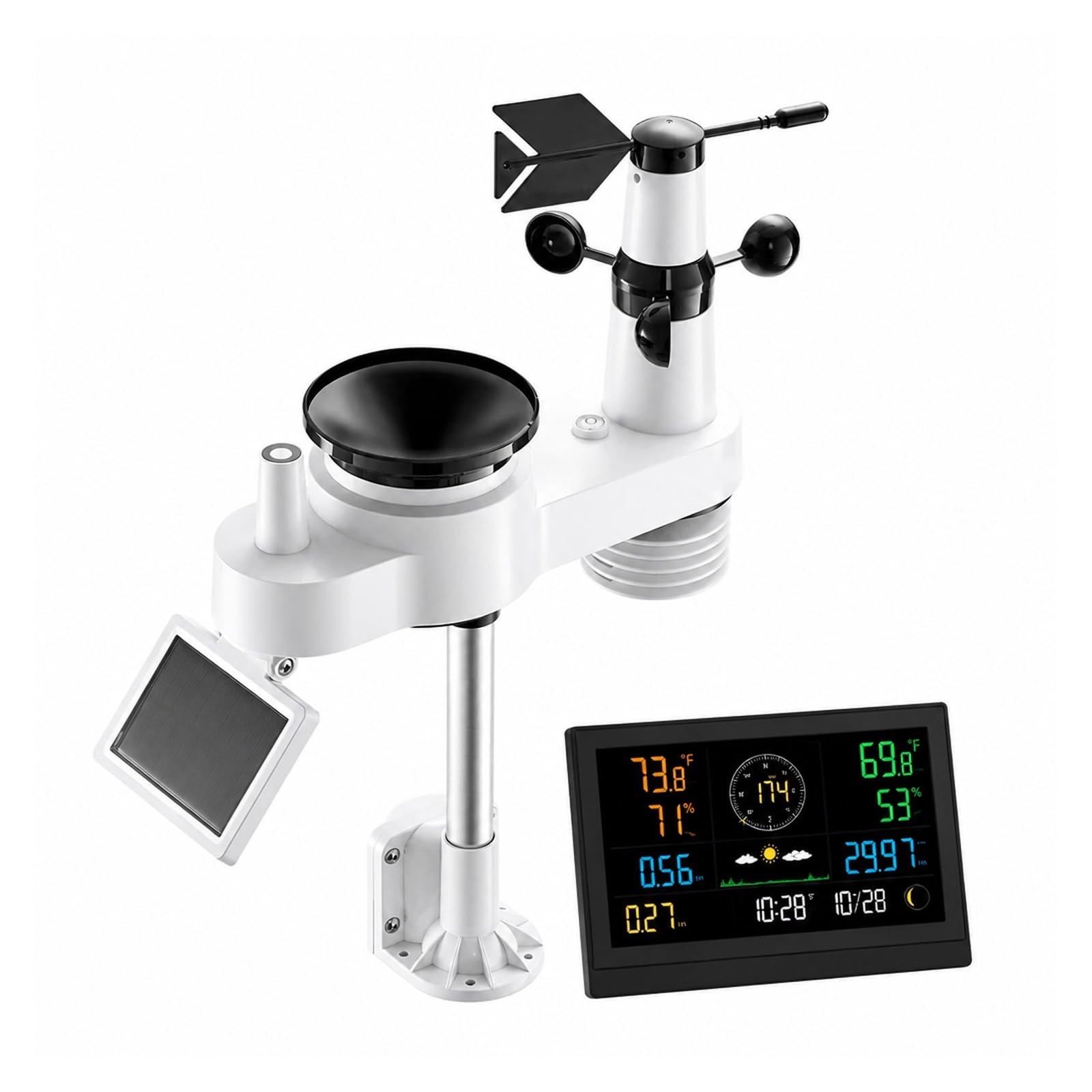Pluviometro Esterno, Stazione Meteo Wi-Fi 7 in 1 Sensore Solare con Display da 7,5 Pollici