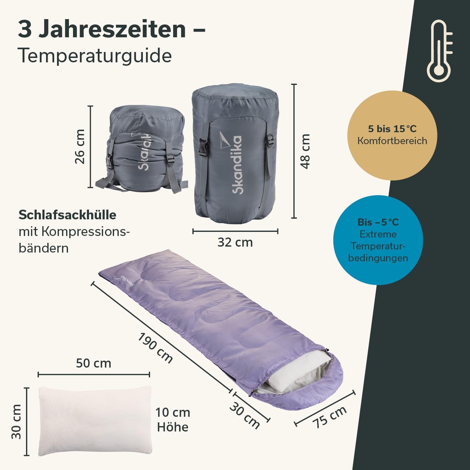 Skandika Deckenschlafsack Skye | Schlafsack 3 Jahreszeiten, mit Kissen, koppelbar, 220 x 75 cm, 250g/m² Mikrofaserfüllung, Innentasche, waschbar | Schlafsäcke Outdoor