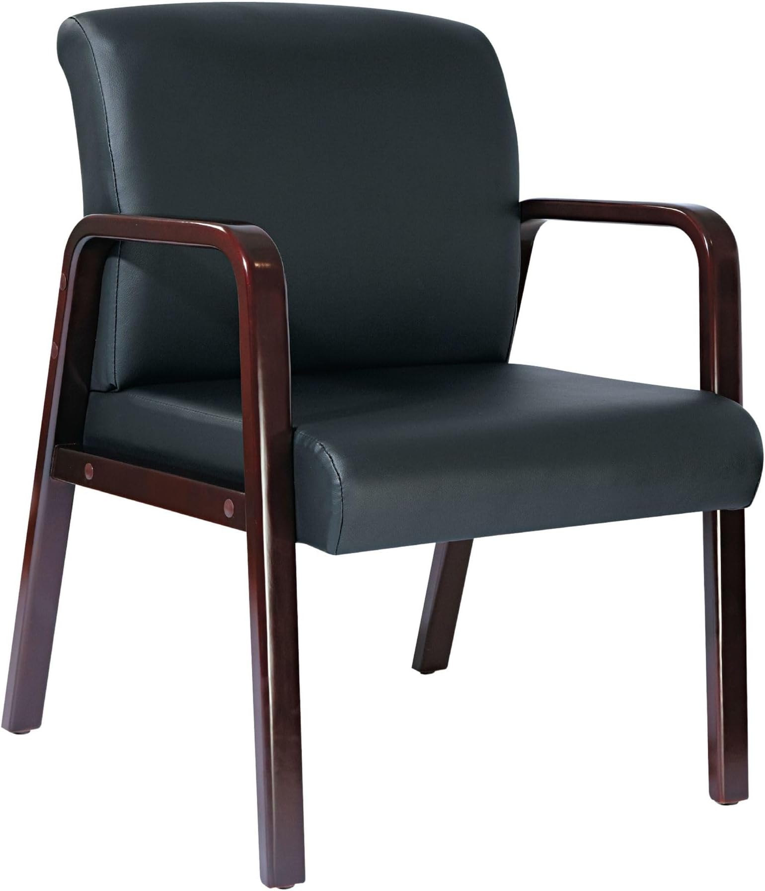 Alera Reception Lounge Series Guest Chair, Mahogany/Black Leather