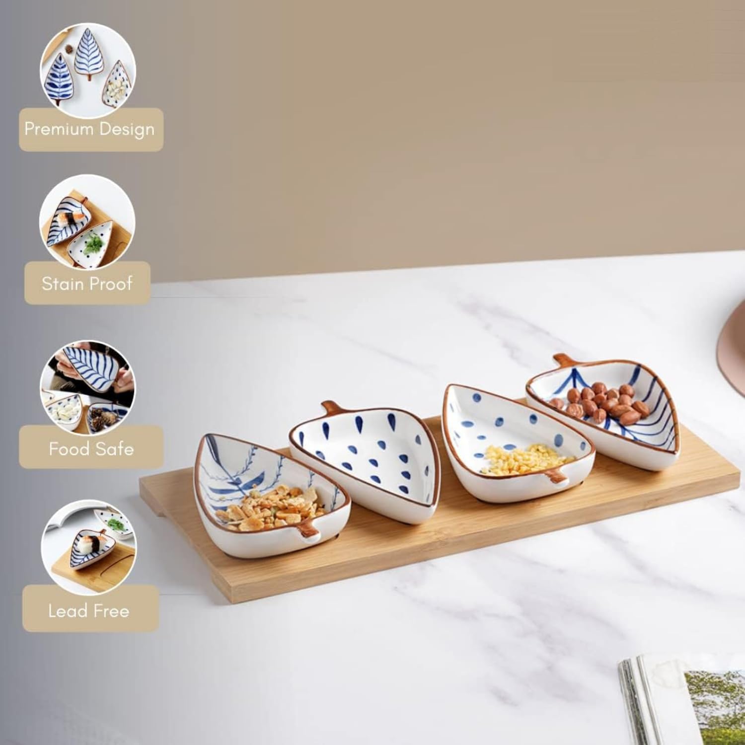 NYRWANA Leaf Bowls - Set of 4 Ceramic Plates -9