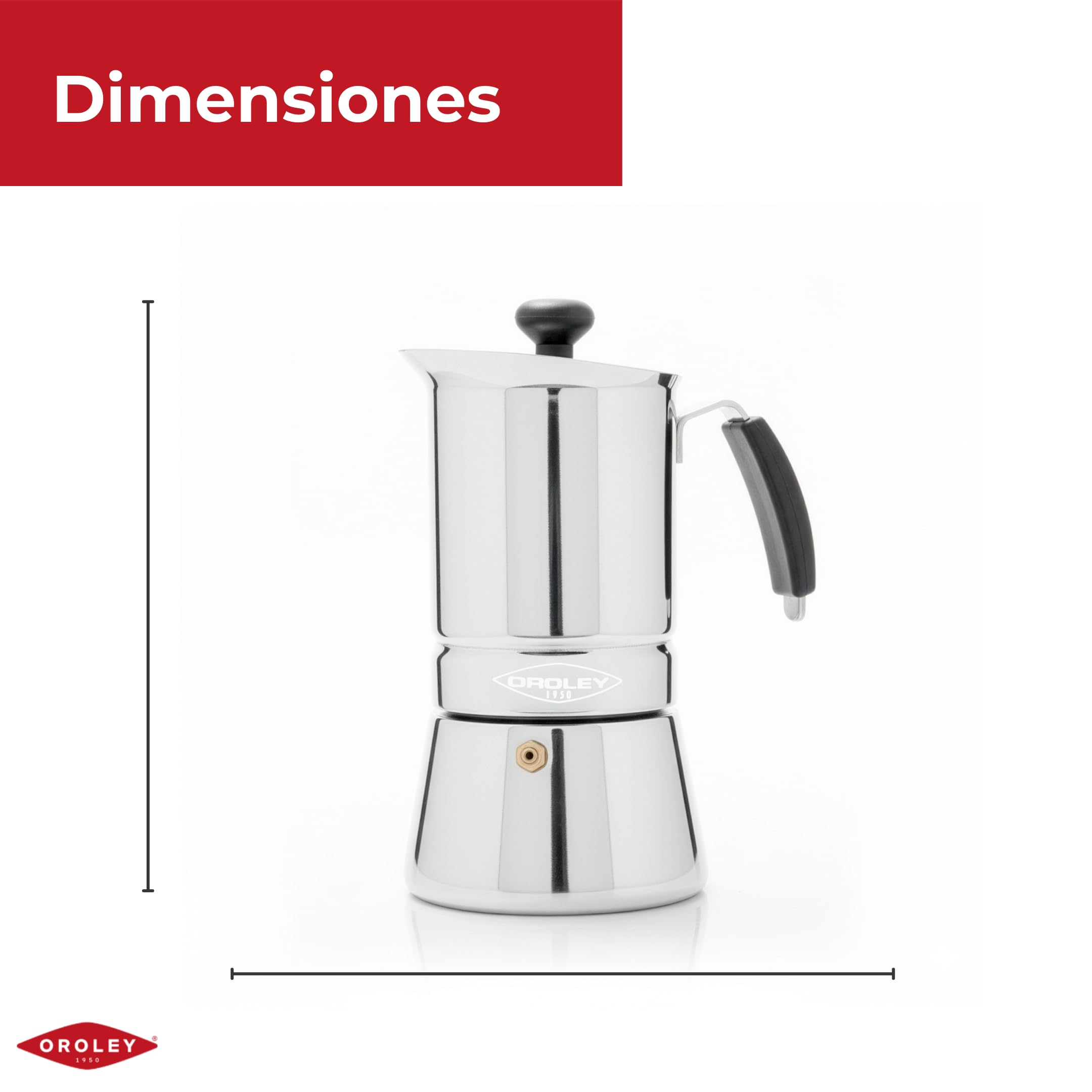 Oroley - Cafetera Italiana Arges | Acero Inoxidable | 2-4 - 6-9 Tazas | Cafetera Inducción, Vitrocerámica, Fuego y Gas | Estilo Tradicional (9 Tazas)