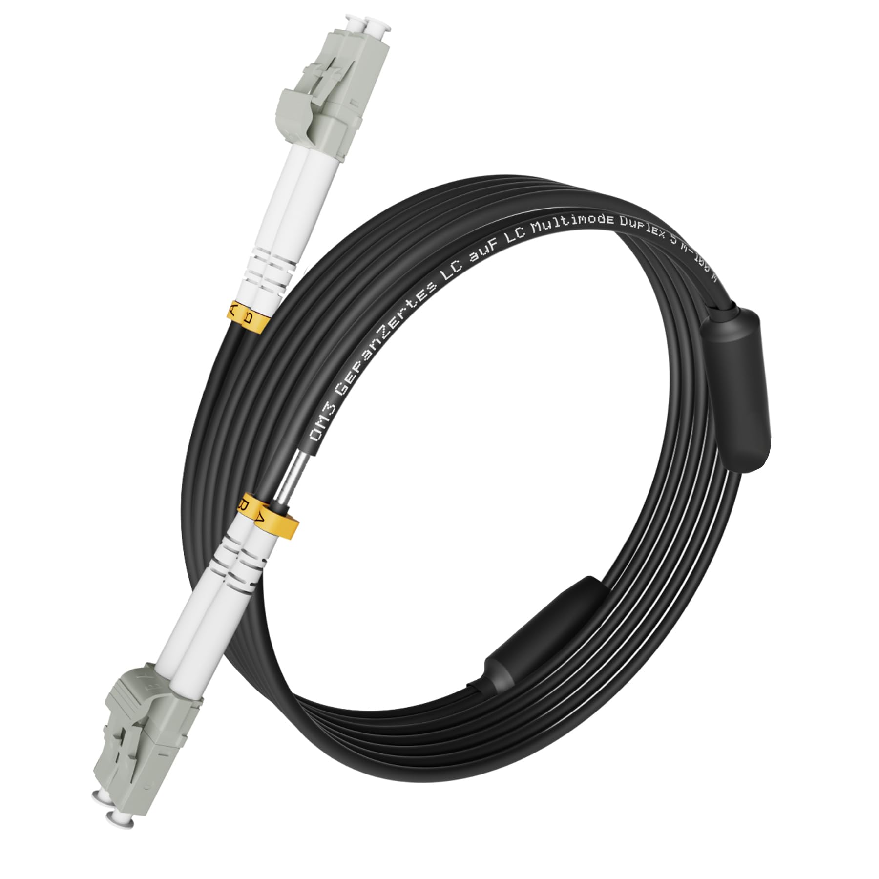 OM3 Câble à fibre optique blindé LC/UPC vers LC/UPC 100 m | 100 m, duplex multimode, 50/125 μm, 10 Go/40 Go, LSZH, diamètre extérieur : 3 mm, gris