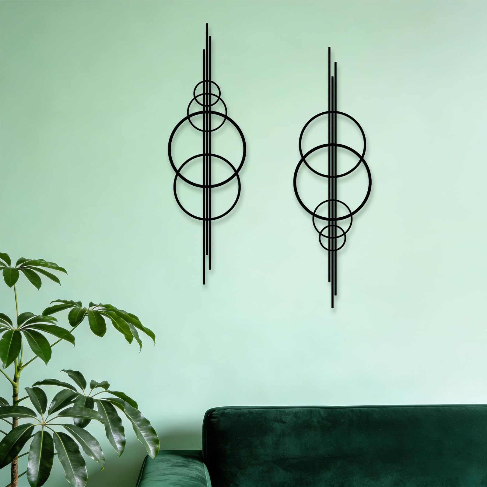YiYa 2 Pcs Black Metal Wall Decor Minimalist Wall Decor Metal Vertical Abstract Wall Art Modern Geometric Wall Hanging for Home Living Room Bedroom (Coil)