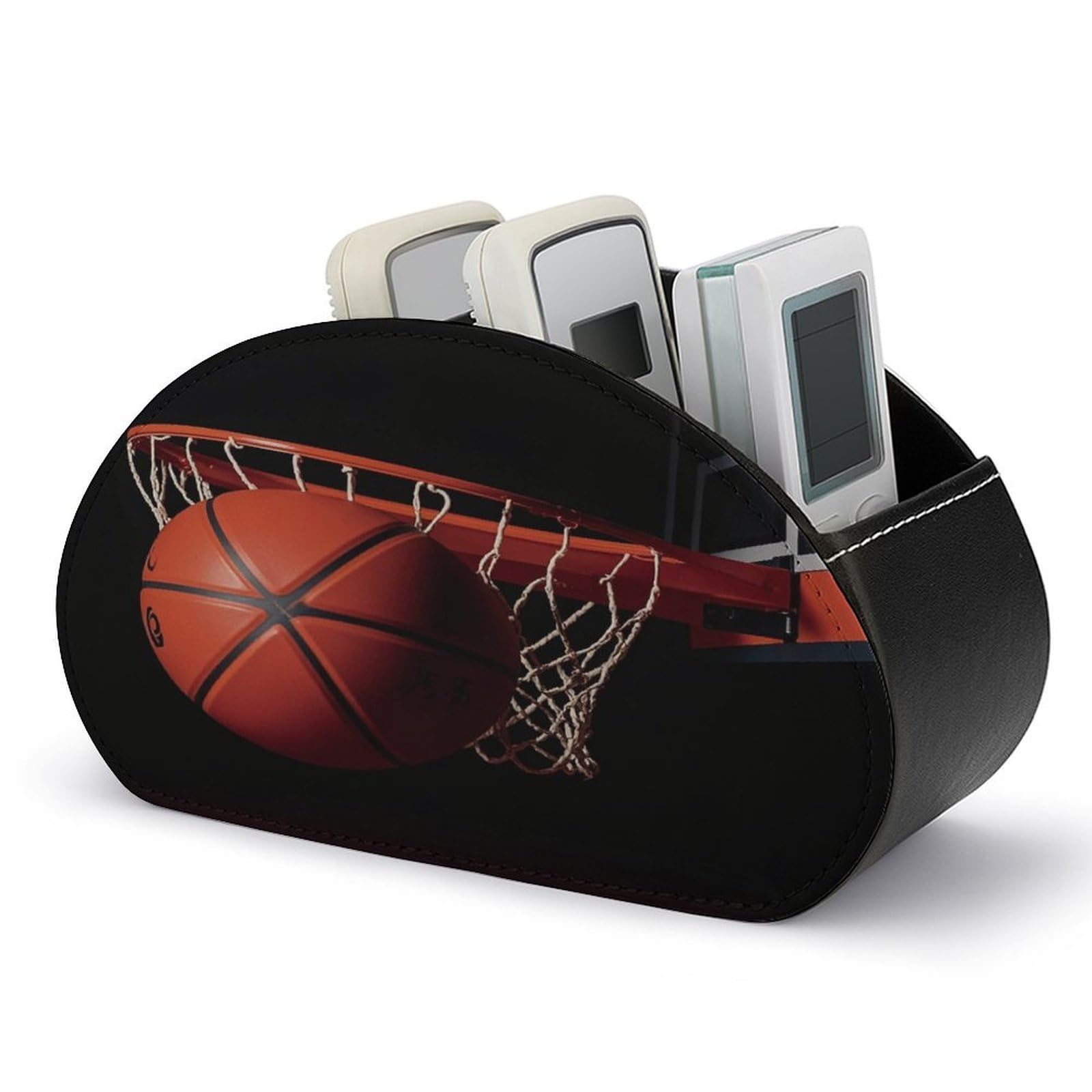 FekiLoot Leather Remote Control Holder with 5 Compartments Basketball Remote Caddy Desktop Organizer Store TV Remote Holder Remote Organizer for Bedside Table Office Desk