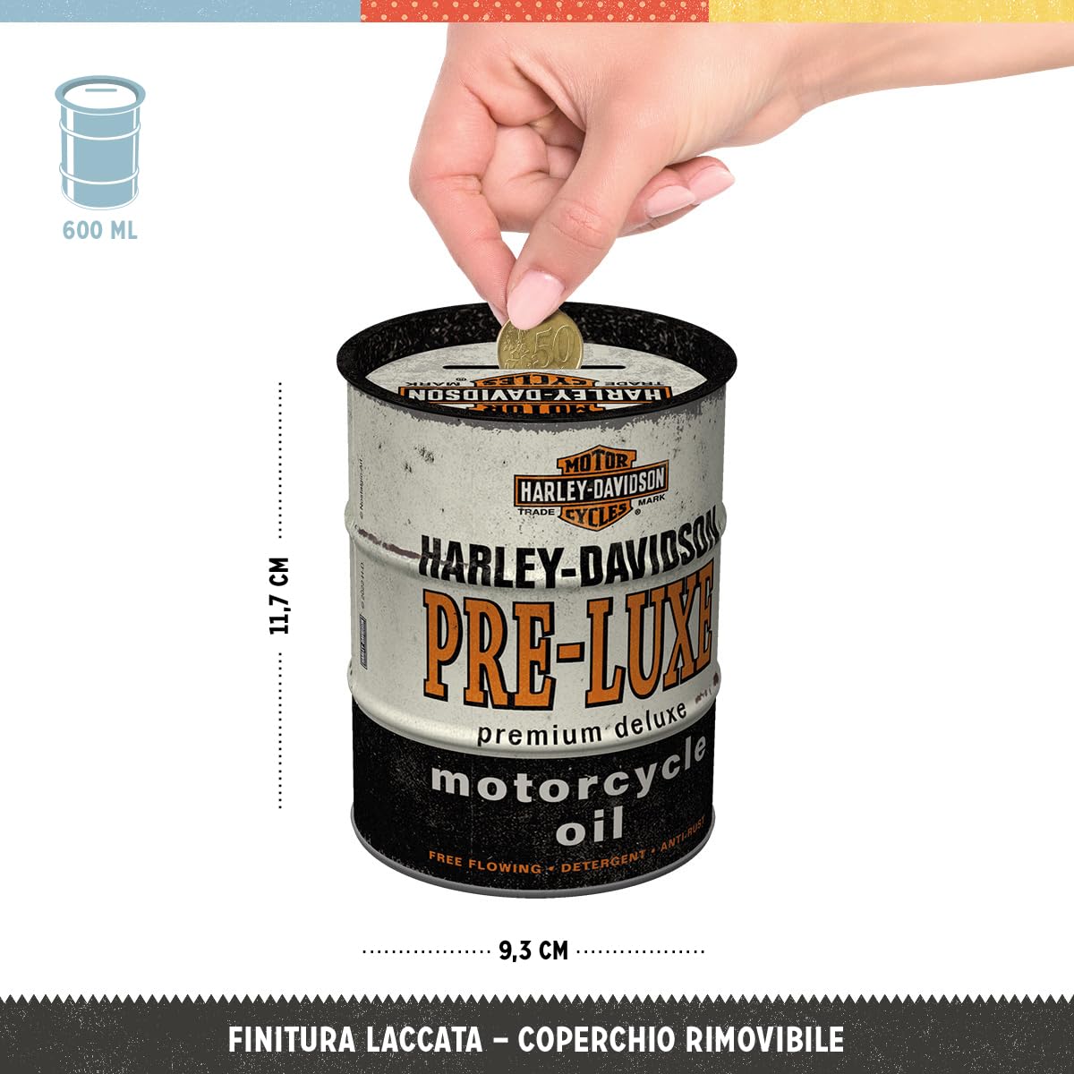 Salvadanaio Harley-Davidson Retrò In Metallo - 600ml - Idea Regalo Per Motociclisti - Foto 3