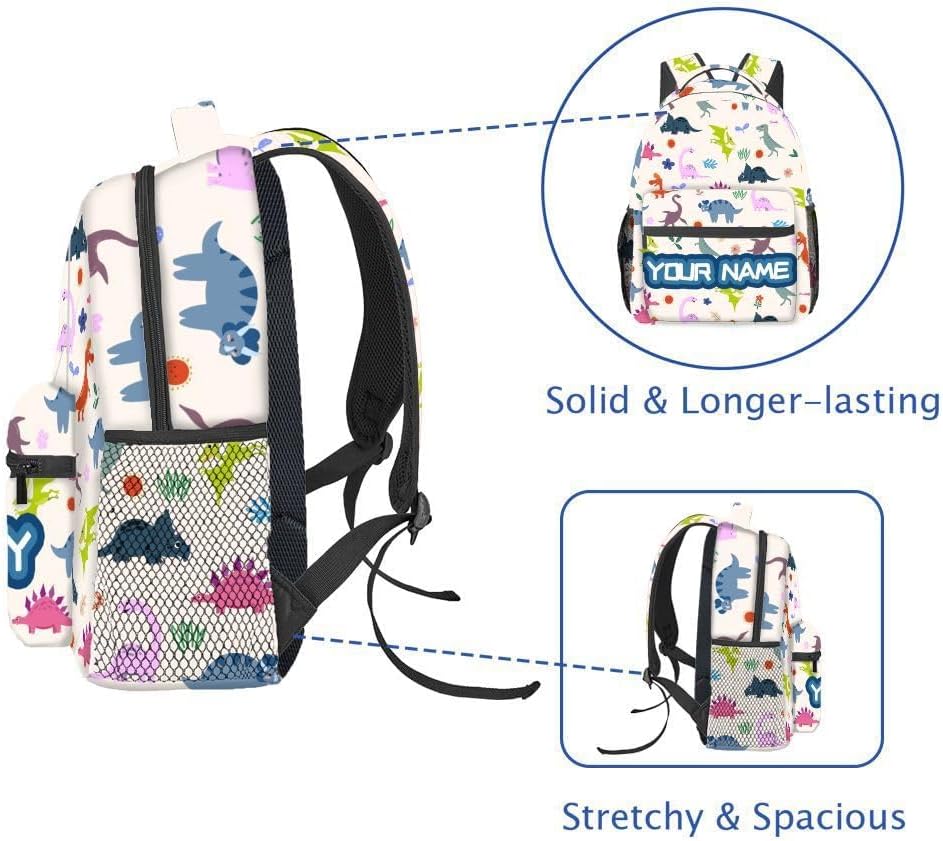 Custom Dinosaur Backpack for Boys - 17 Inches Cute Kids Backpack with Name - Heavy Duty School Bookbag with Large Capacity