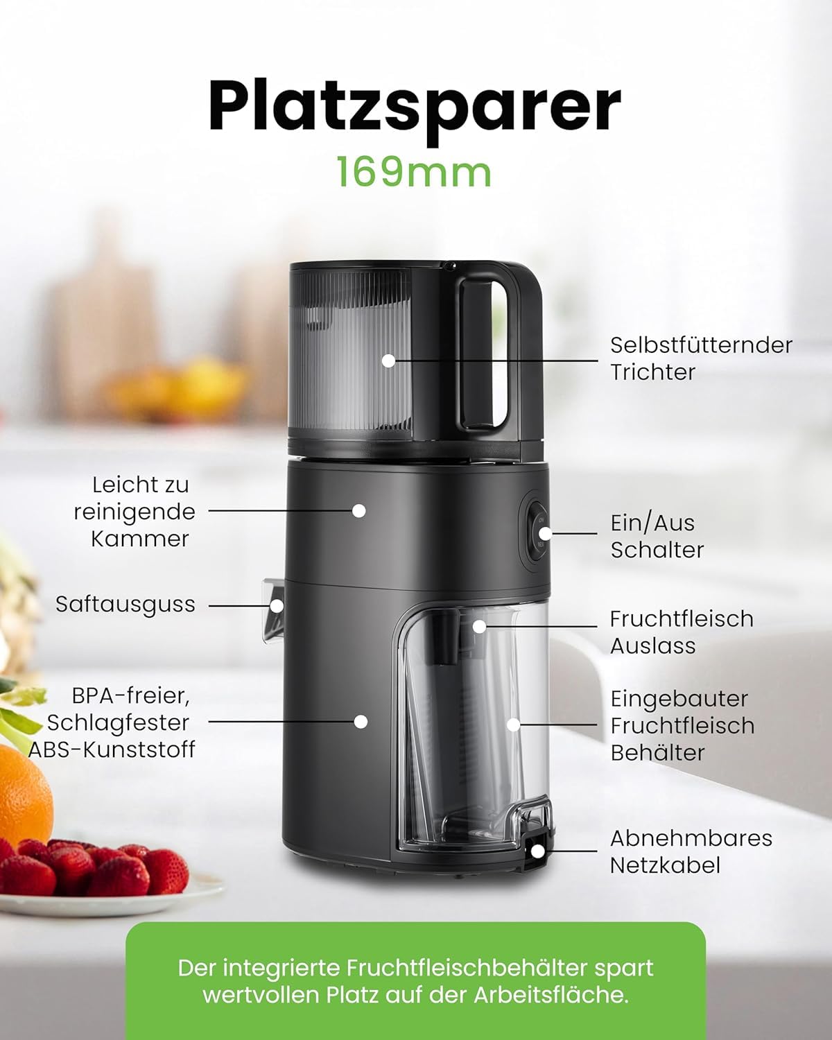 Hurom Slow Juicer | Entsafter Gemüse und Obst | H400 | Leicht zu Reinigen & Leiser Motor Elektrischer Entsafter mit großem Behälter und Siebfilter 2L | 150 Watt | BPA Frei | Schwarz