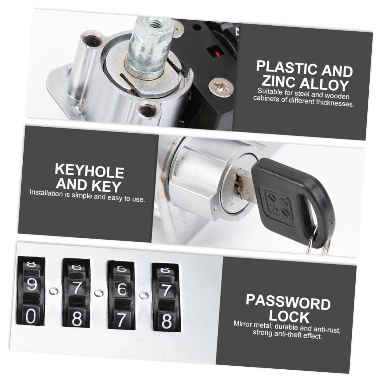 Nockenschloss mit Zahlencode für Schubladen und Briefkästen Silber