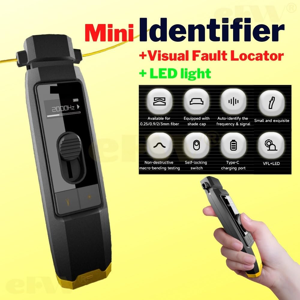Testeur Fibre Optique, Identifiant de fibre optique avec localisateur visuel défauts, identificateur sous tension, voyant LED, 700-1700 nm, SM MM