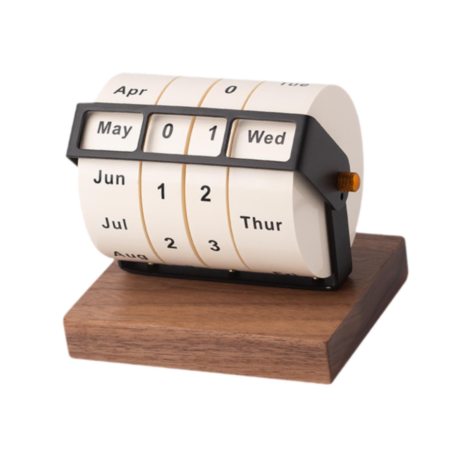 MERIGLARE Drehbarer Tischkalender, Holz Rollkalender, Kreativer Tischkalender für Café, Schule, Geburtstagsgeschenk, Dunkelbraun