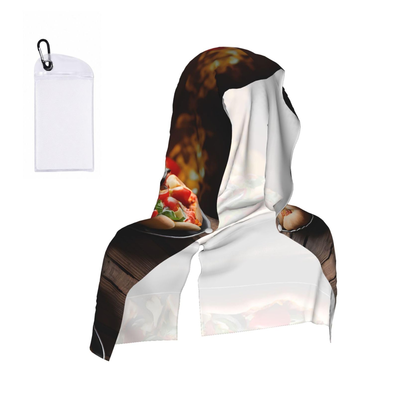 ESNAIUVCD Large Pizza Print Multifunctional Cooling Hoodie Bandana Portable Sweat Absorbing Design For Beach Workouts Exercise Heat Relief Accessories