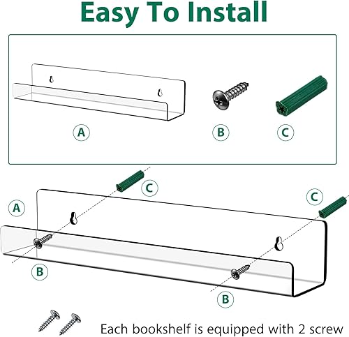 Miniatura 4 de Blulu Paquete de 8 estantes flotantes de acrílico de 14 pulgadas montado en la pared, estante acrílico invisible para sala de estar, oficina,