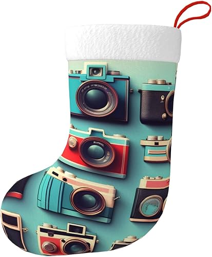 Retro Cool Camera Collection Print Christmas Décor Stockings, 18 Inches Xmas Fireplace Stockings, Holiday Family Party